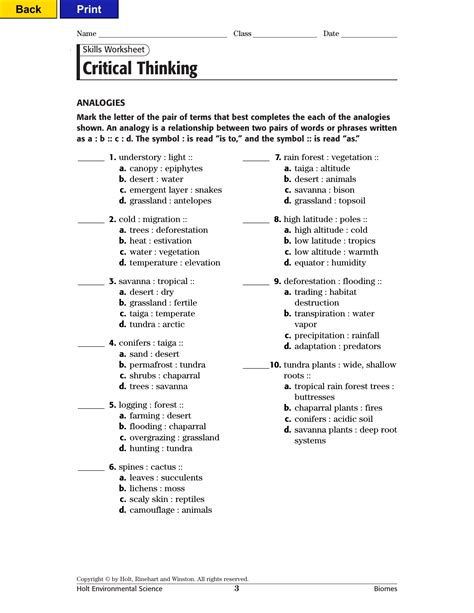 critical thinking skills worksheet environmental science answers chapter 2